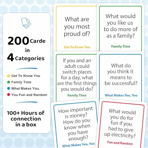 PATPAT 200 Family Conversation Cards, Put Down The Phones & Connect with Family, Get to Know Each Other Better with Meaningful Talk, Let Kids Express Themselves, Great for Dinner Table & Road Trips PATPAT 200 Family Conversation Cards, Put Down The Phones & Connect with Family, Get to Know Each Other Better with Meaningful Talk, Let Kids Express Themselves, Great for Dinner Table & Road Trips